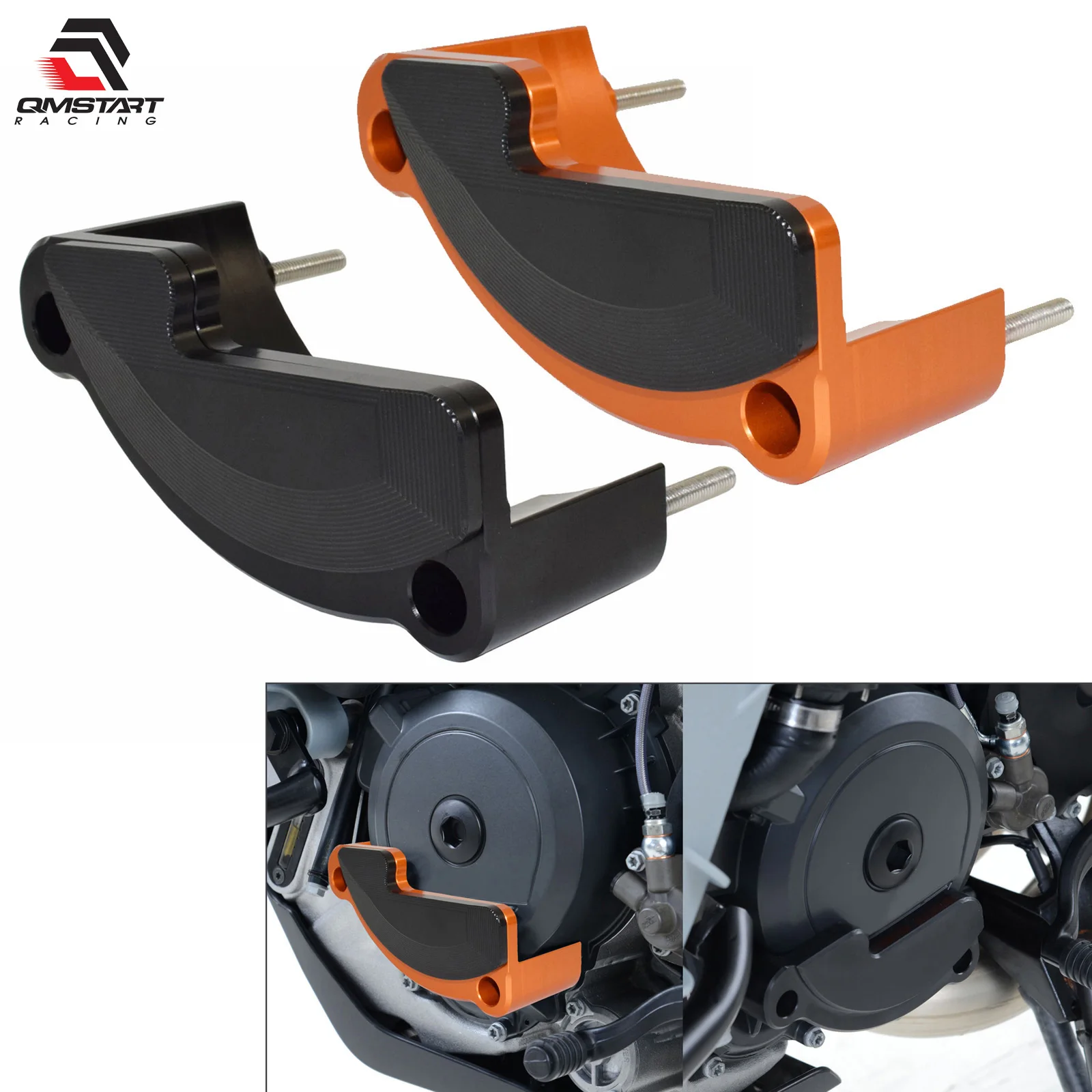 QMSTART Racing Left Engine Cover Stator Guard Crash Pad Slider Protector For KTM Adventure 1050 1090 1190 RC8 R Super Duke 1290 motorcycle engine cover engine cover protector engine guard