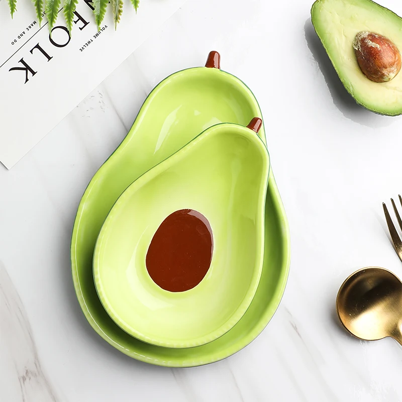 Lovely Avocado Shape Plate Bowl Set Fruit Dessert Dish Platter Soup