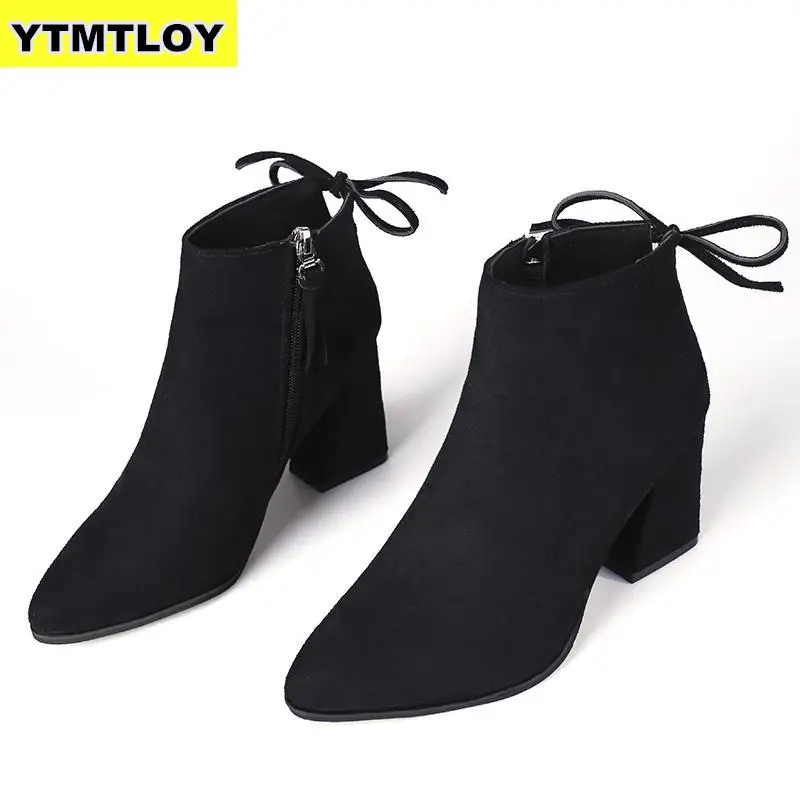

Women Black Ankle Sock Boots 2019 1 Fashion Spring Autumn Stretch Boots Chunky High Heels Pointed Toe Women Shoes Fashion Boots