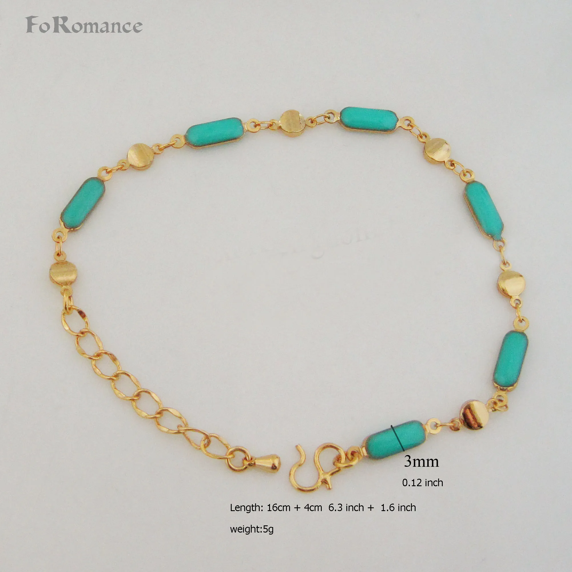 FOROMANCE/6,"+ 1,6" женский браслет из желтого золота GP с зеленым маслом, эмалированный прямоугольник, часть, звено, браслет, 3 мм, широкая цепочка