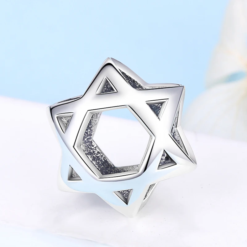 Xiaojing 925 Sterling Silver Star of David Israel's Hollow Beads Charms for Women Fit Original European Bracelets Jewelry Gifts 3