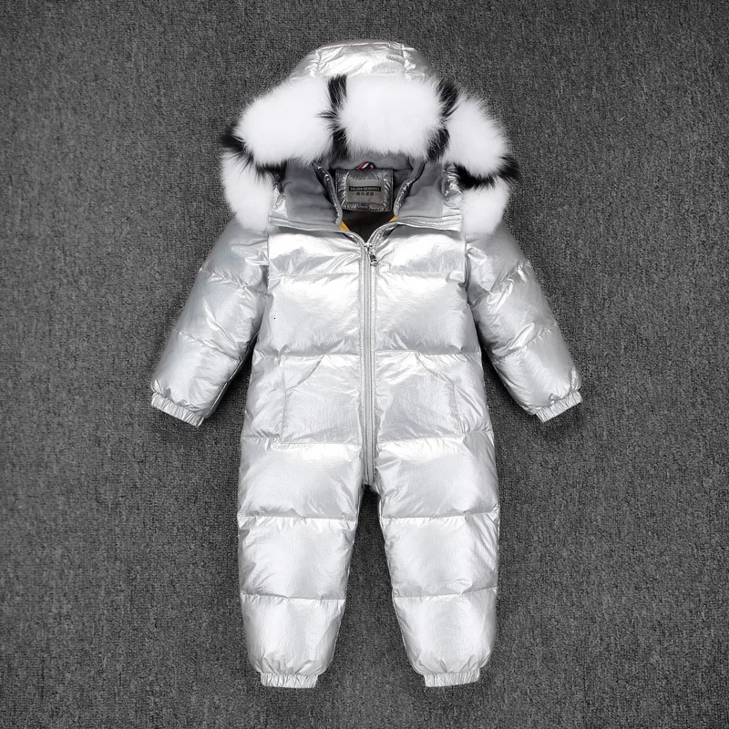 Space Silver fox fur Детский Пуховый комбинезон, зимние детские зимние костюмы для малышей, серебристо-белый комбинезон, утепленные детские комбинезоны с натуральным лисьим мехом - Цвет: Space Silver fox fur