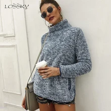 Lossky толстовки женские с длинным рукавом Водолазка флис плюш теплые осень зима толстые Топы пуловер Туника женская одежда