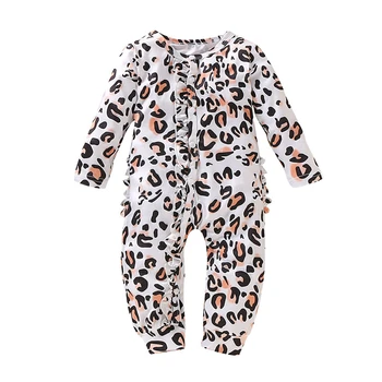 

Newborn Long Sleeve Romper Infant Baby Boys Girls Leopard Print Ruffle Winter Jumpsuit Fashion O Collar Button Clothes 0-18M A20