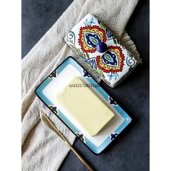 

New 8 inch Creative Ceramics Butter Box European Tableware Pan with Cover Butter Pan Dessert Butter Dish Cheese Storage Box