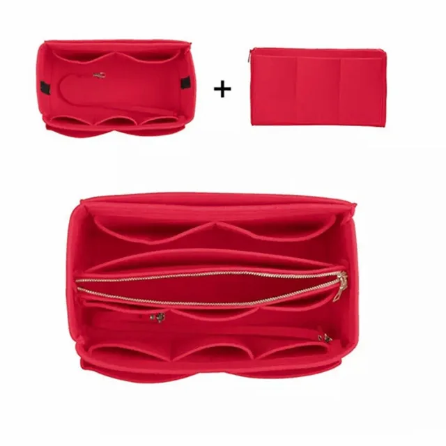 Hot Popular Women's Makeup Organizer Felt Cloth Insert Bag Multi-functional Travel Cosmetic Bag Girl Storage Toiletry Liner Bags Red