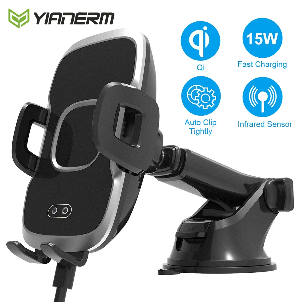 

Yianerm QI Infrared Wireless Charger Phone Holder in Car 15W Fast Charging Auto Mount For For iPhone 11 Xs Max XR 8 Samsung S9