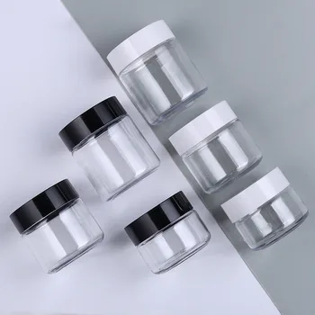 

New Plastic Wide Mouth Bottle Cosmetics Jar With Black/white Glossy Screw Lids Empty Containers Makeup Box