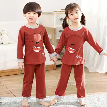 

Children Thermal Underwear Brushed and Thick Pure Cotton Winter Childrenswear BOY'S Girls Thermal Underwear Baby Pajamas