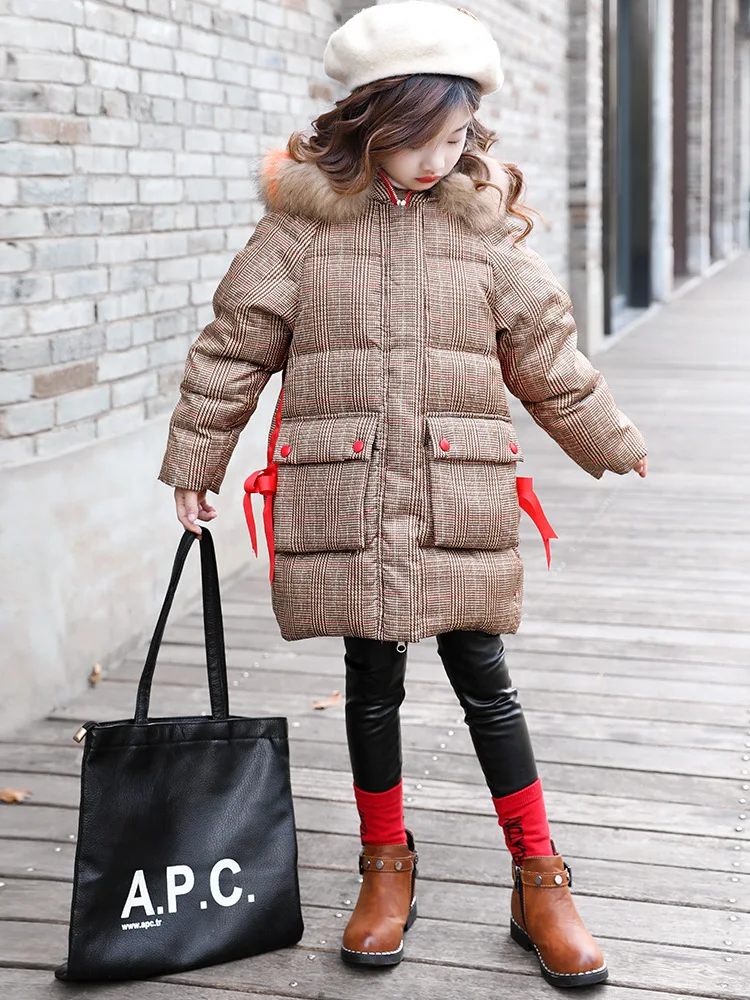 Children's Wear Fall Winter Girls'Cotton-padded Jacket kids clothes Outerwears Parkas 3-13years long Snow Wear coat 378
