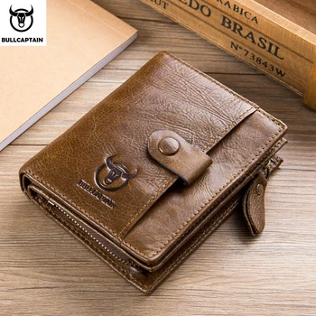 

BULLCAPTAIN 2019 Male Purse Genuine Leather Men's Wallet Birthday Gift For Male Brand High Quality Zipper wallet Card Coin Purse