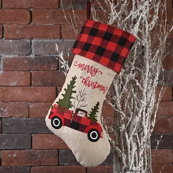 

Christmas Stockings Ornament Double Layer Checked Deco Check Car Stockings Gift Christmas Decorations navidad decoraciones
