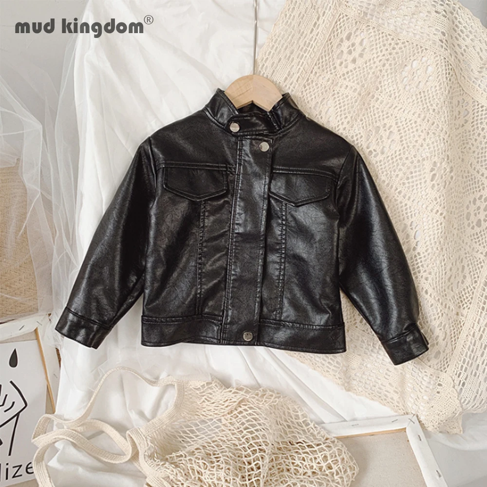 

Mudkingdom Baby Girl Spring Autumn Winter PU Coat Jacket Kids Fashion Leather Jackets Children Overwear Clothes