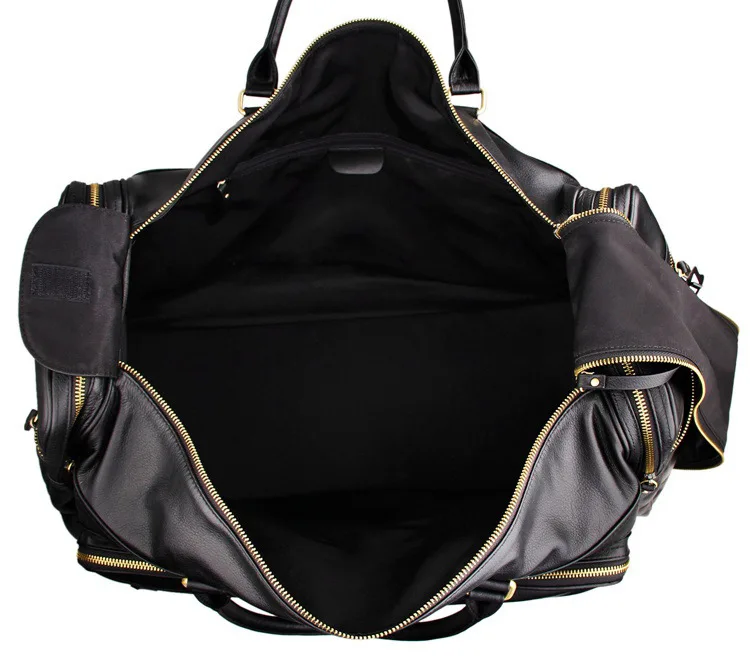 Large Capacity Men’s Black Travel Leather Duffle Bag