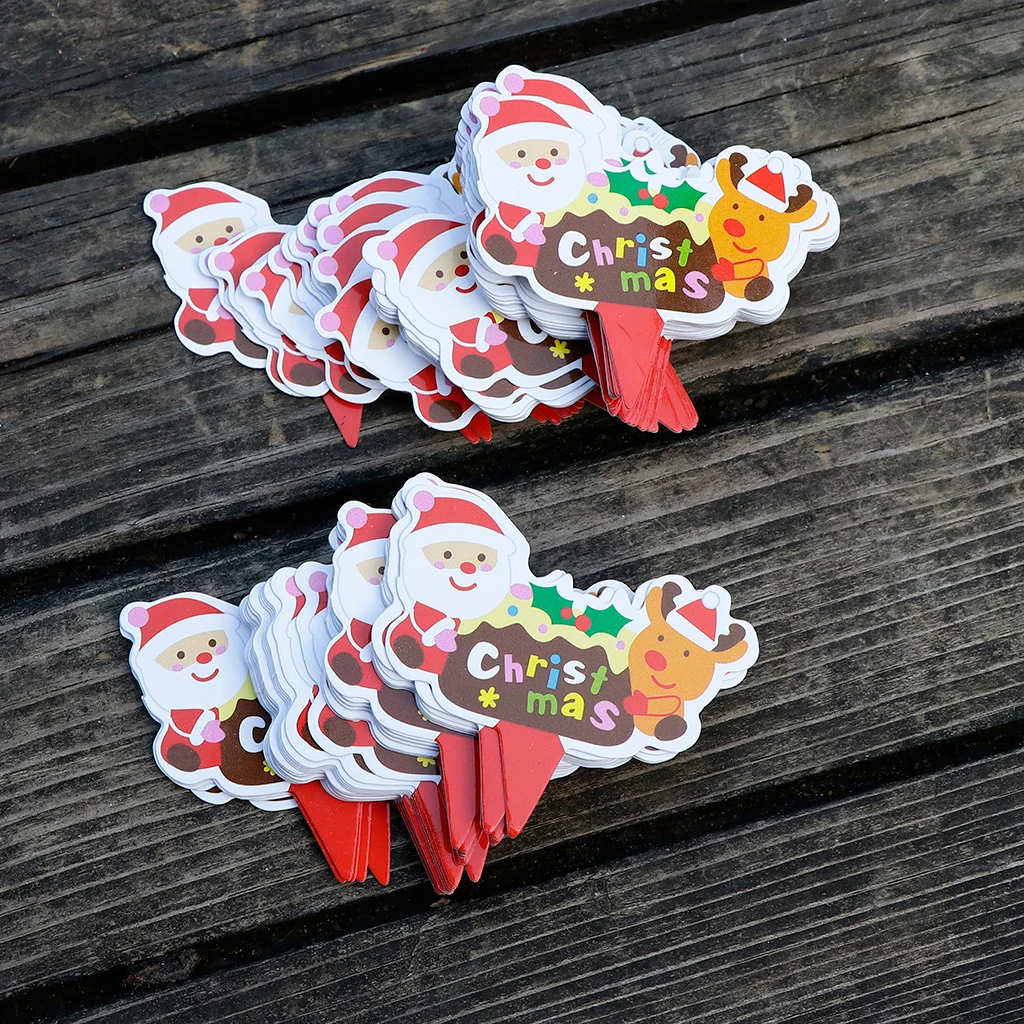 100 Pieces Santa Snowman Elk Cupcake Toppers Kids Birthday Cake Decor Xmas Accessories