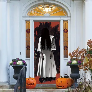 

Halloween Horror Scary Door Sticker Female Ghost Creative 3d Door Sticker Holiday Party Team Home Decor Wall Sticker