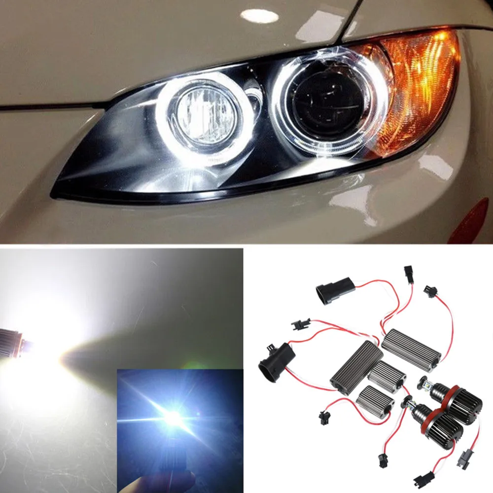 

kongyide car light 2x 40W H8 LED 6000K White Halo Ring Angel Eye headlight for E90 E92 E60 E70 X5 X6 led car lights exterior