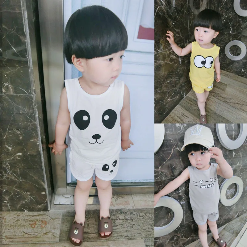 

Childrenswear 2019 Summer New Style Korean-style Children Pure Cotton Vest Suit Men And Women Children Sleeveless Set