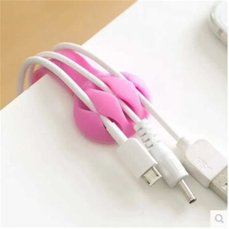 rose cable winder Многоцелевой Настольный телефон устройство для намотки кабеля наушников клип управление Организатор зарядное устройство кабель силиконовый держатель 3 слота полосы - Цвет: rose cable winder