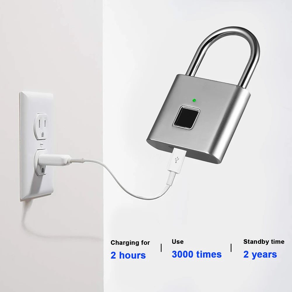

Hot Security Keyless USB Rechargeable Door Lock Fingerprint Smart Padlock Quick Unlock Waterproof Padlock Door Luggage Case Lock