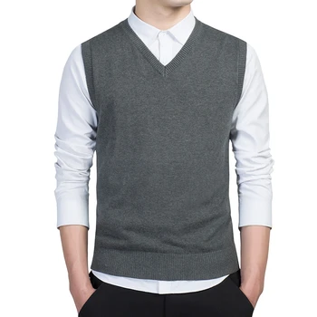 

Cotton Vest Pullover Sweater Men Autumn V Neck Slim Sweaters Sleeveless Vest Men's Warm Sweater Slim Style Casual M-3xl 7789