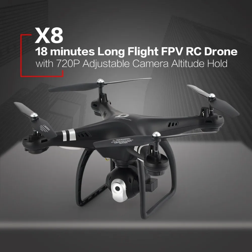 2,4G FPV RC Квадрокоптер Дрон X8 RC Дрон с регулируемой камерой 720P режим удержания высоты Безголовый 3d-флип 18 минут долгий полет