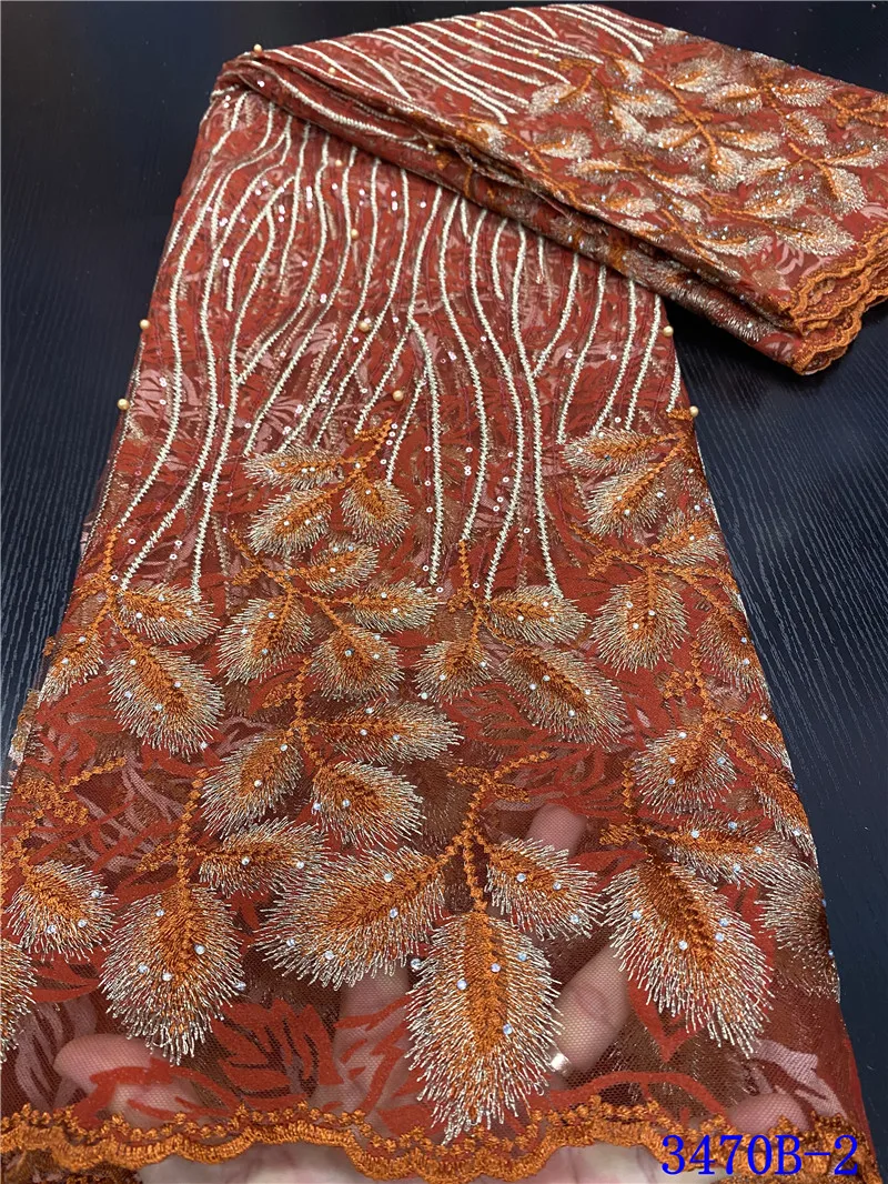 

NIAI African Lace Fabric 2020 High Quality Lace Sequins French Net Lace Tulle Nigerian French lace Fabric With Stones XY3470B-2