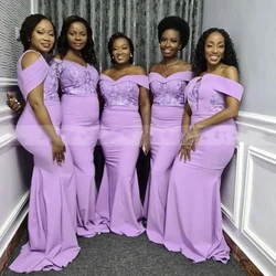 Sexy Lavender Mermaid Bridesmaid Dresses 2021 Off Shoulder Shiny Lace Appliques Vestidos Long Prom Gown For Wedding Party Dress