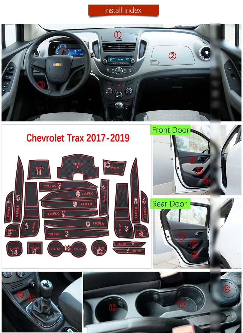 

Door Groove Mat For Chevrolet Trax Tracker Holden 2013 2014 2015 2016 MY13 MY14 MY15 MY16 Chevy Accessories Anti-Slip Mat Gate