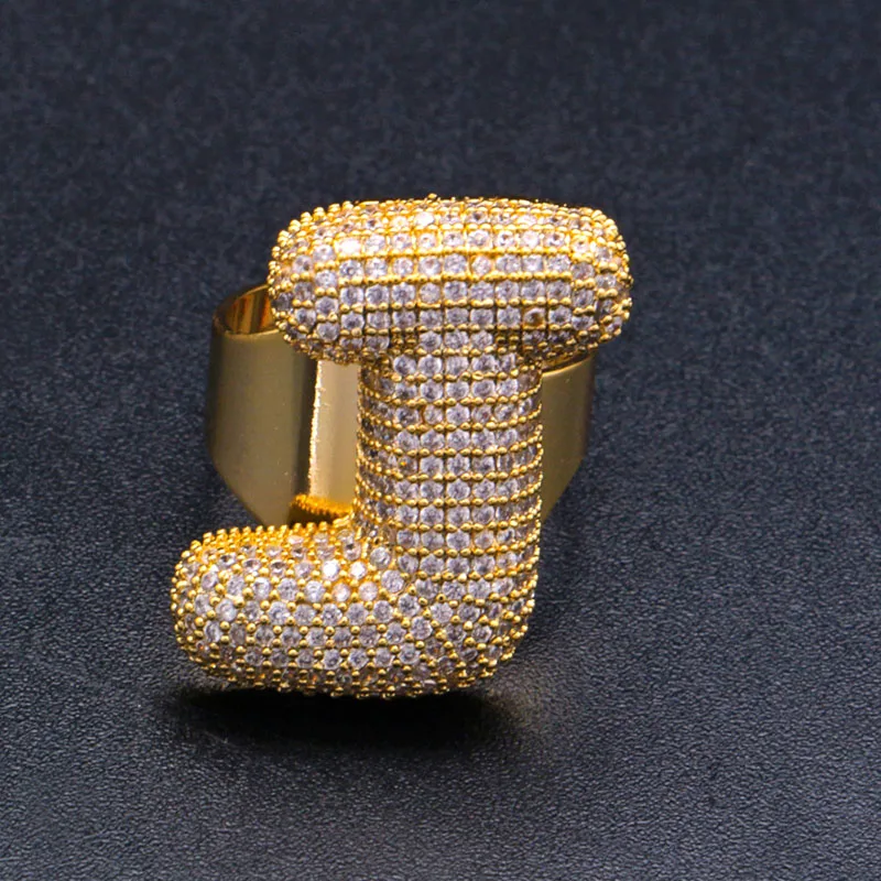 Хип-хоп AAA кубическая циркониевая подвеска Bling Iced Out Bubble кольцо с гравировкой Bling CZ кольца для мужчин Club Rapper ювелирные изделия золото серебро - Цвет основного камня: j