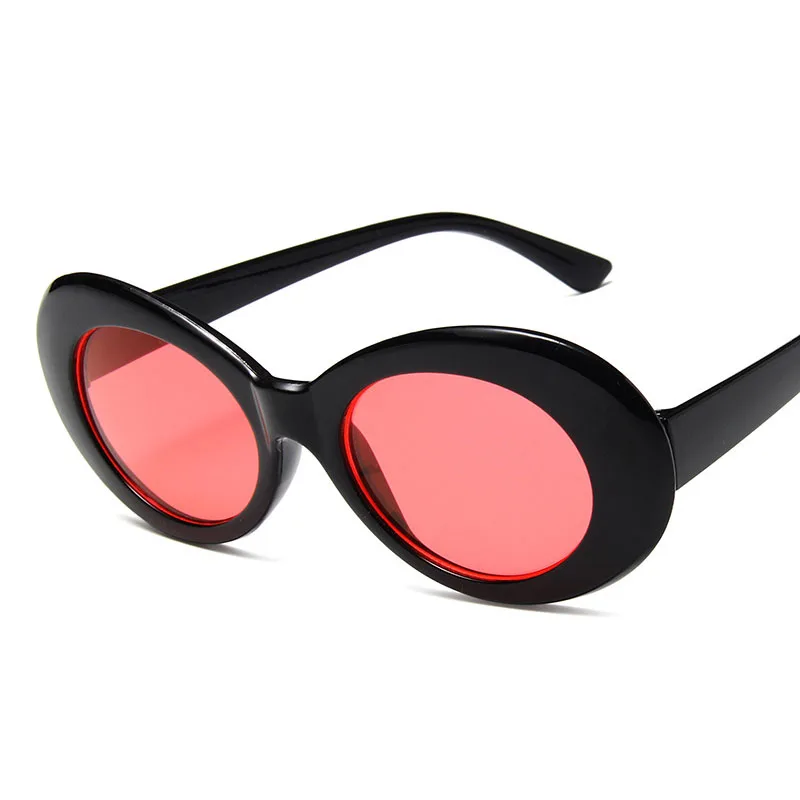 RBRARE Oval Sunglasses Women Goggles Vintage Round Thick Border Frame Glasses Classic Male Colorful Candy Color Pink Sun Glasses - Цвет линз: PLS9750-BlackRed