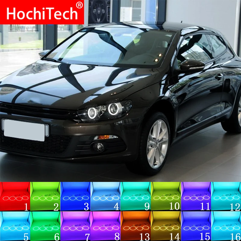 Многоцветный RGB светодиодный angel eyes Halo Ring Eye DRL RF пульт дистанционного управления для Volkswagen VW Scirocco 2008-13 с аксессуарами для проектора