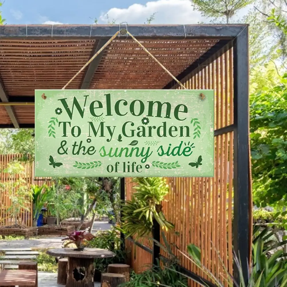 Garden Wooden Sign Decorative Letter Printed Wood Welcome To My Garden Sign Plaques Hanging Pendant Door Decor 1 Set Yard Sign