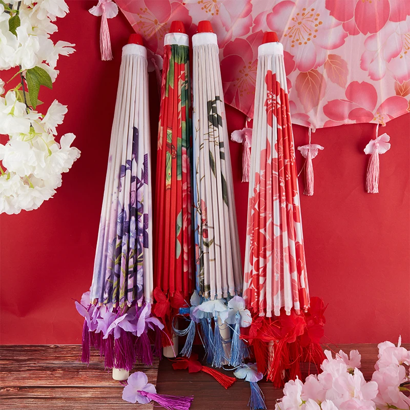 82/84cm Silk Cloth Women Umbrella Japanese Cherry Blossoms Ancient Dance Umbrella Decorative Chinese Style Oil Paper