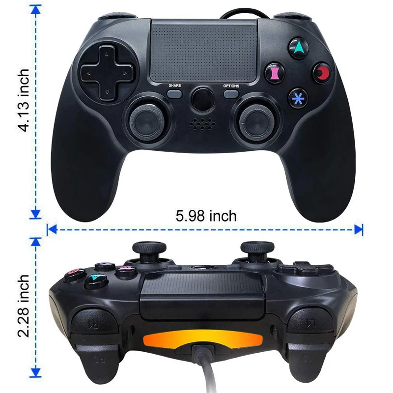 ps4 denetleyici kablolu cift titresim gamepad usb kablolu uzaktan kumanda kolu playstation 4 icin ps4 pro ps4 ince pc gamepads aliexpress