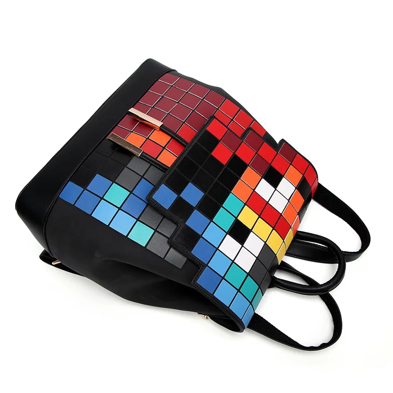 

Geometry Quilted Square Mosaic Mixed Colors Backpack Japanese Style Fashion WOMEN'S Bag