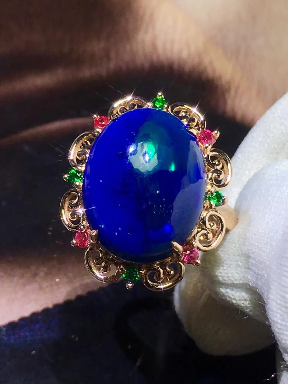 

Opal Ring Fine Jewelry Pure 18 K Gold Jewelry 100% Natural Color Change Opal Gemstones 6.8ct Female Rings for Women Fine Ring