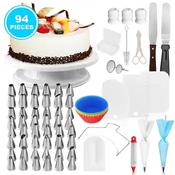 

94PCS Set DIY Cake Decorating Supplies Turntable Icing nozzles Mould Spatula Bags Tools Baking Making Kit