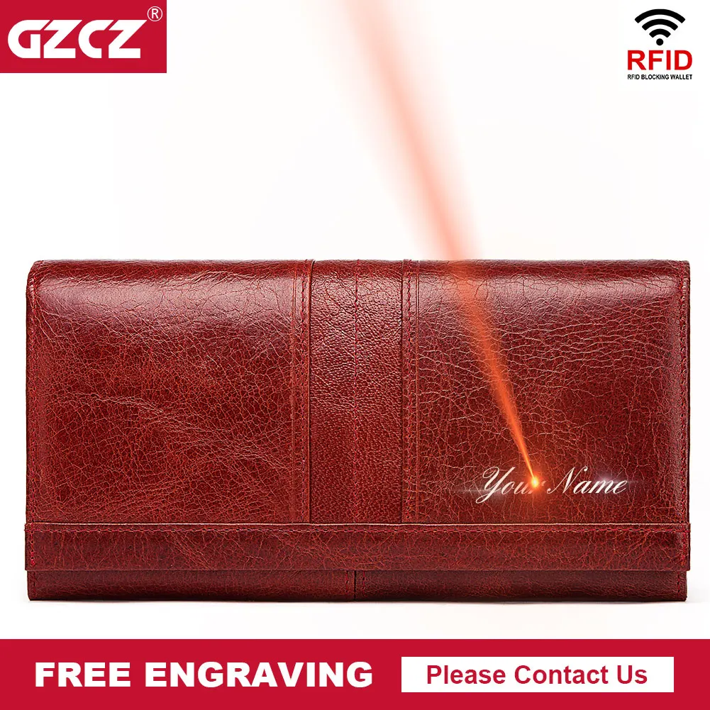 Cartera de piel auténtica de 100% para mujer, monedero largo de monedas, bolso de mano con diseño de cerrojo, tarjetero RFID, billetera de pasaporte práctica Carter