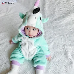 Barboteuse en flanelle pour bébé, vêtement d'hiver chaud et doux pour nouveau né, garçon et fille, licorne de dessin animé 