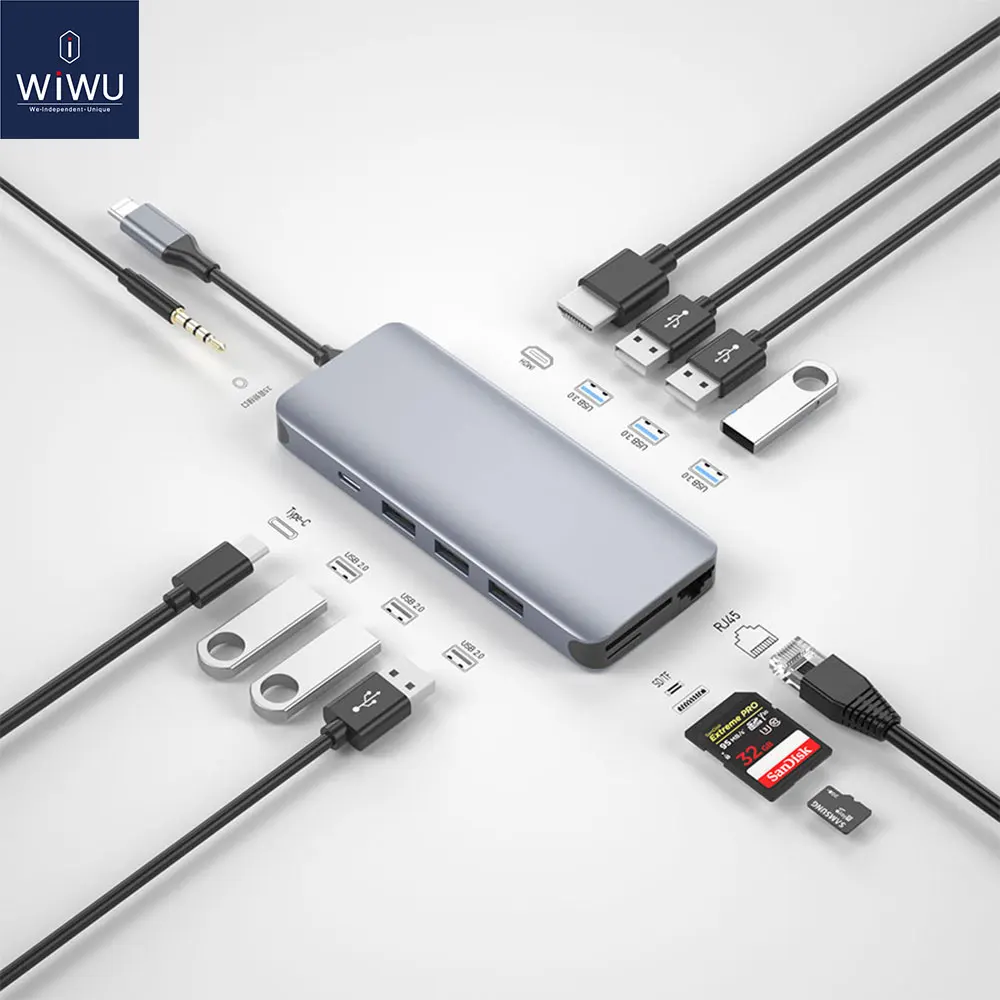 Wiwu 12 In 1 Usb Hub For Macbook Air Pro 13 16 2022 Vga/rj45 Multi-function Type C Hub Adapter For Huawei Splitter - Docking & Usb Hubs - AliExpress