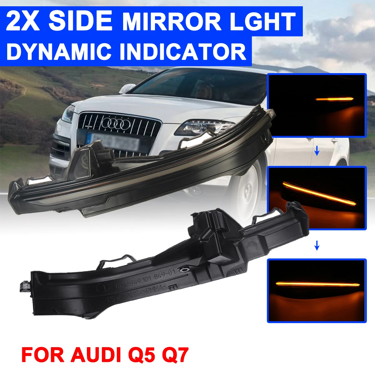 For Audi Q5 2018+ Q7 4M 2016+ Highlight LED Car Dynamic Turn Light Rearview Mirror Signal Lamp Yellow