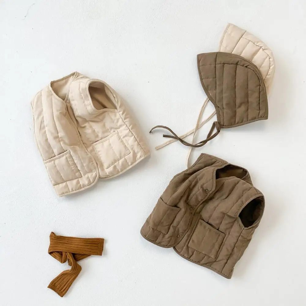 Korean Style Winter Newborn Baby Cotton-padded Vest Hooded Warm Sleeveless Coats Infants Clothes Toddlers Kids Waistcoats children vest