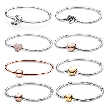 

100% 925 pure silver carat logo heart bracelet shop surface clear bracelet fit charm beads bracelet