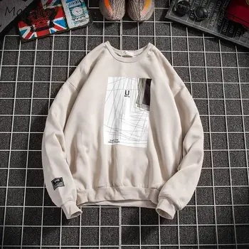 

Hoodies Men O-Neck Printed Ulzzang Long Sleeve Printed All-match Korean Style Students Daily Sweatshirts Mens Simple Clothing
