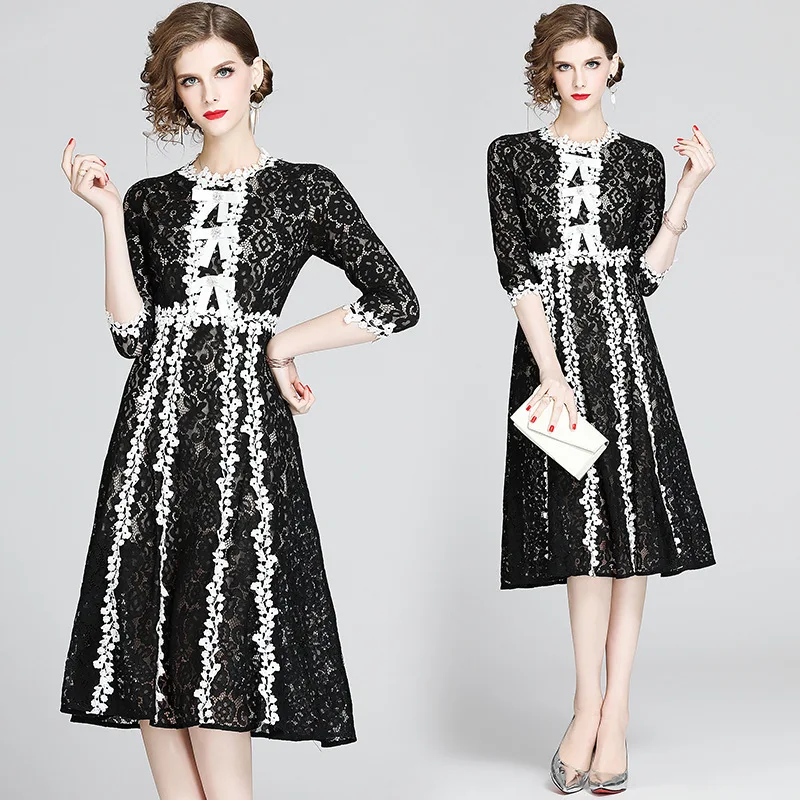 

Large Austrian WOMEN'S Dress 2020 New Style Spring Ladies' Lace Hepburn Wind Black Dress Fashion Dress