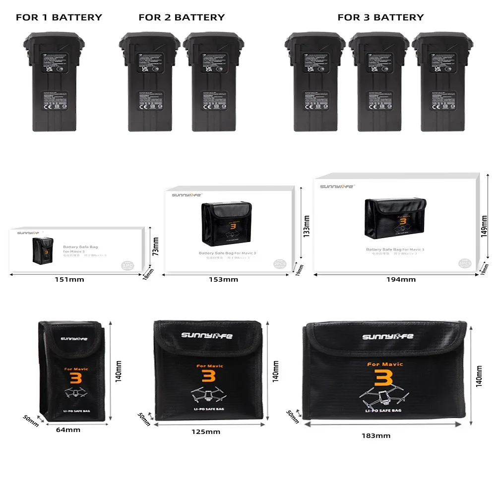 Sac anti-déflagrant batterie DJI Mavic 3 Pro/Classic - Lot 1/2/3