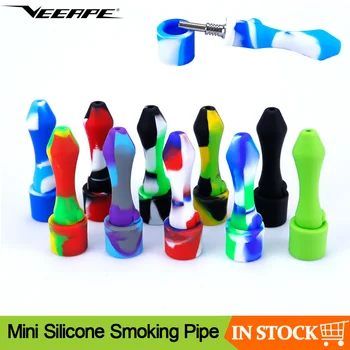 

Portable Mini Silicone Smoking Pipe Unbreakable Hand pipe Silicone Tobacco Pipe Dabber Tool With Titanium Nail For Wax Collector