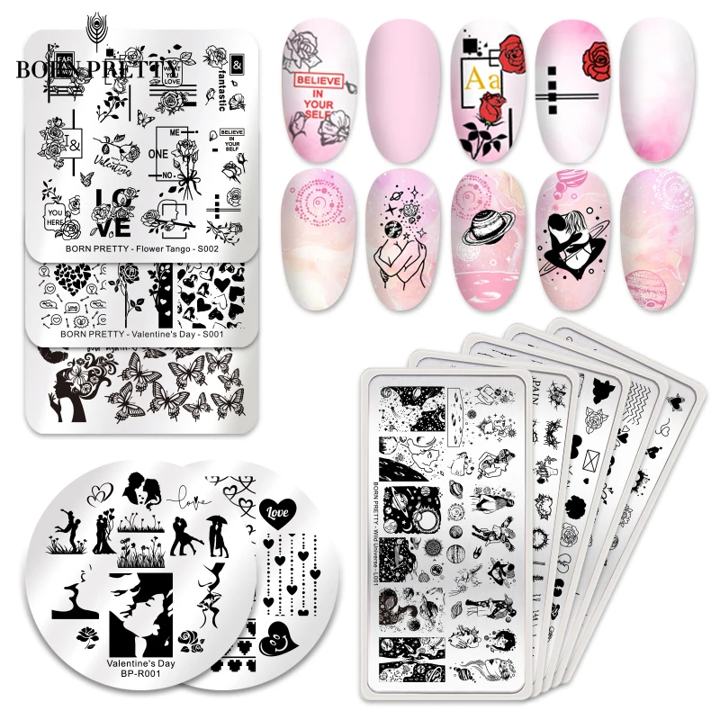 BORN PRETTY Nail Stamping Plates Love Theme Overprint Stamp Art Template Stencil Stainless Steel 12x6cm Tools | Красота и здоровье