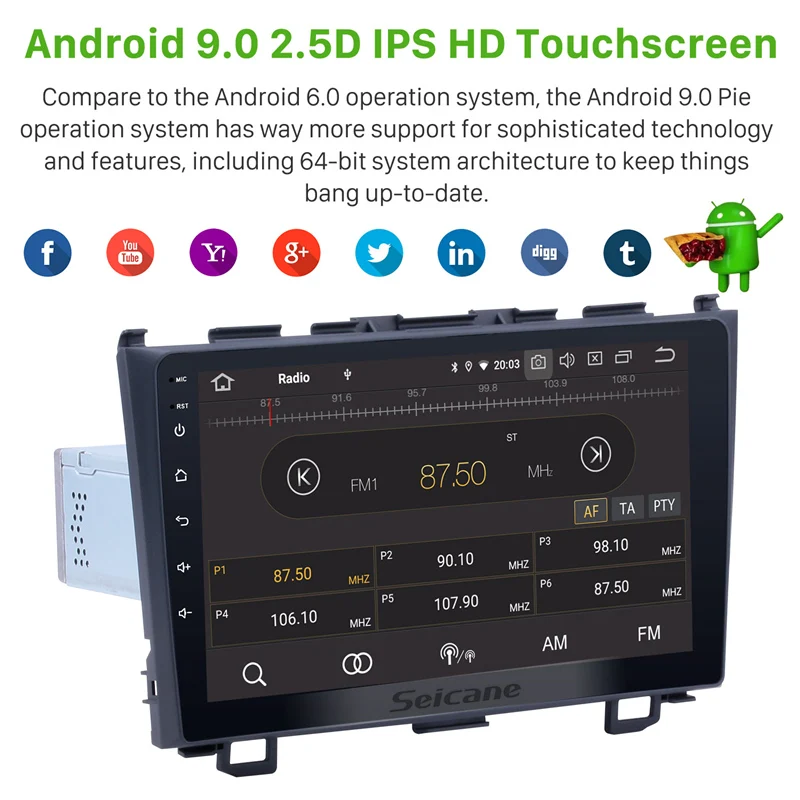 Perfect Seicane 9 inch Android 9.0 IPS RAM 4GB Car Radio GPS Multimedia Player for 2006-2010 2011 Honda CRV with Carplay Mirror Link RDS 5
